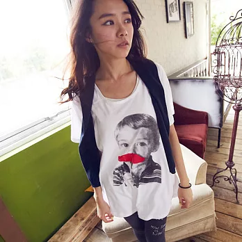 ROSE。首爾直送 韓製俏皮感小童長版T恤上衣 白系