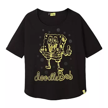 【CACO】海綿寶寶.授權款.海綿寶寶手繪五分袖T(女)FREE黑