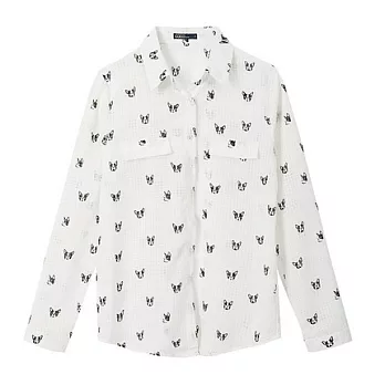 【CACO】CACO SURF.美式休閒.滿版法鬥圖騰長袖襯衫(女)FREE白