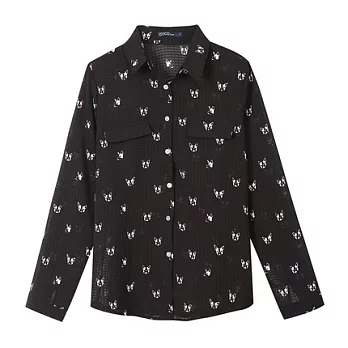 【CACO】CACO SURF.美式休閒.滿版法鬥圖騰長袖襯衫(女)FREE黑