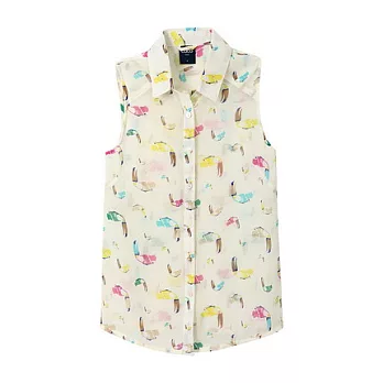 【CACO】CACO SURF.美式休閒.大嘴鳥雪紡無袖襯衫(女)S白