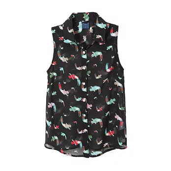 【CACO】CACO SURF.美式休閒.大嘴鳥雪紡無袖襯衫(女)S黑