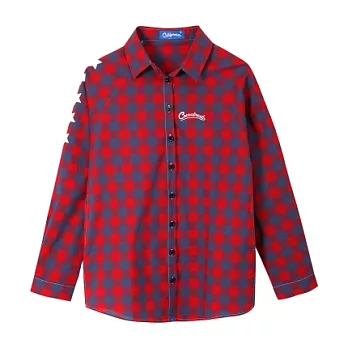 【CACO】CACO ST.美式街頭.ST繡花格紋長袖襯衫(女)FREE紅色