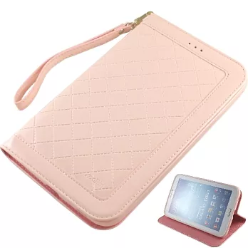 KooPin Samsung Galaxy Tab3 7.0 隱磁系列 手提式菱格包櫻花粉