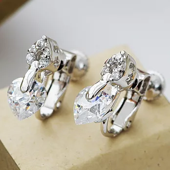 ECO安珂.優雅錐形碎鑽墜愛心鑽 夾式耳環