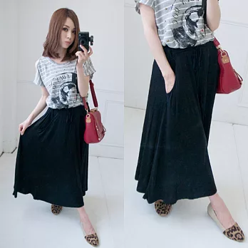 ROSE。韓版裙擺垂綴雙口袋長裙 黑系