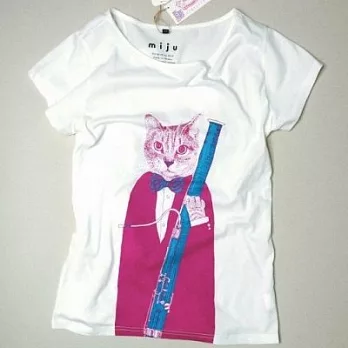 MIJU 米豬 ,貓咪巴松管T-shirt(桃紅+青藍)
