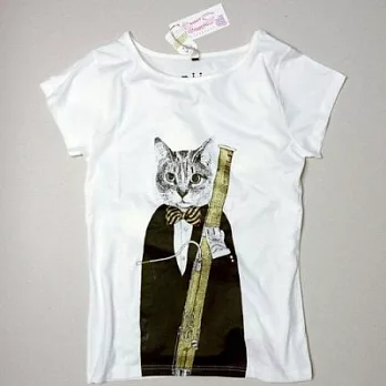 MIJU 米豬 ,貓咪巴松管T-shirt(黑+金)