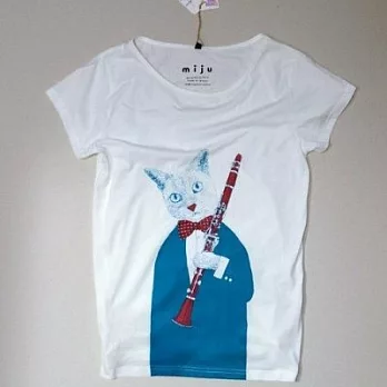 MIJU 米豬 ,貓咪單簧管T-shirt(藍綠+桃紅)