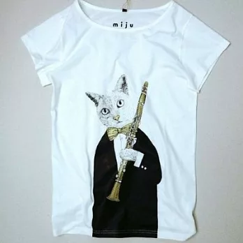 MIJU 米豬 ,貓咪單簧管T-shirt(黑+金)