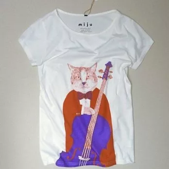 MIJU 米豬 ,貓咪大提琴T-shirt(橘+紫)