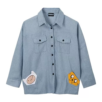 【CACO】探險活寶.授權款.阿寶老皮口袋點點長袖襯衫(女)FREE淺藍