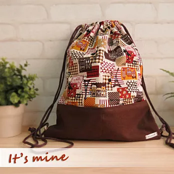 It’s mine 束口後背包系列-巴黎拼布市集-咖啡