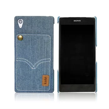 kalo 卡樂創意 Xperia Z2 個性丹寧卡片口袋保護殼淺藍色