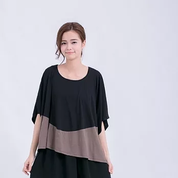 Qbby 蛹形三撞色上衣FREE黑咖藍