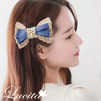 Lucita For my princess 甜蜜奢華 珍珠金蝴蝶結髮夾 (優雅藍)