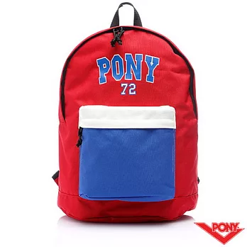 PONY躍動拼色後背包43U3AA85RD-紅和藍及白拼接