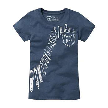 【CACO】GRAPHIC T-假口袋鉛筆排列短T-女S花紗藍