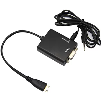Mini HDMI(公) 對 VGA(母) Audio鍍金頭連接線15cm(黑)附音源線