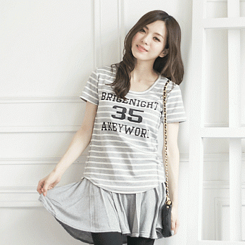 ROSE。隨性休閒35號條紋T恤上衣 灰系