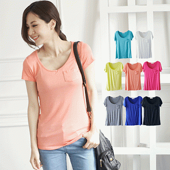 ROSE。純色百搭絲光棉口袋T恤 黃