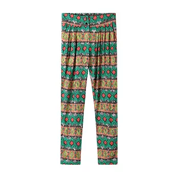 【CACO】Caco SURF-嬉皮圖騰哈倫長褲-女S湖綠