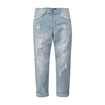 【CACO】Caco SURF-淺色抓破男朋友褲-女S淺藍