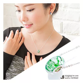 維克維娜 綠色迷情 橢圓小白花圓珠925純銀項鍊16吋
