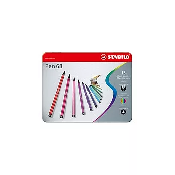 STABILO 德國天鵝牌 Pen 68系列 彩色筆 鐵盒裝 15色15支入(型號:6815-6)