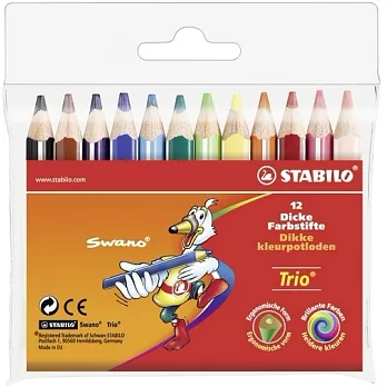 STABILO 德國天鵝牌 Trio thick short系列 三角筆身 迷你版 色鉛筆 12色12支裝 膠盒裝(型號:205/12-01)