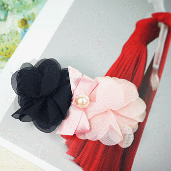 【PinkyPinky Boutique】浪漫雪紡花蝴蝶結髮夾(黑色)