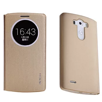 ROCK LGG3 融系列智能休眠手機側掀保護皮套(金)