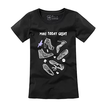 【CACO】GRAPHIC T-樂跑運動棉質短T-女S黑