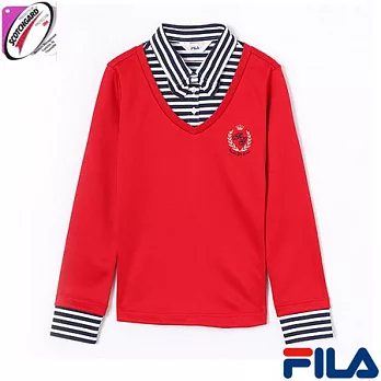 FILA女性假兩件式學院風上衣-5PON-5213-RD-S熱情紅