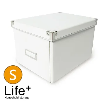 【Life Plus】簡約單色折疊附蓋 硬紙收納盒_S(1組2入)(白色)
