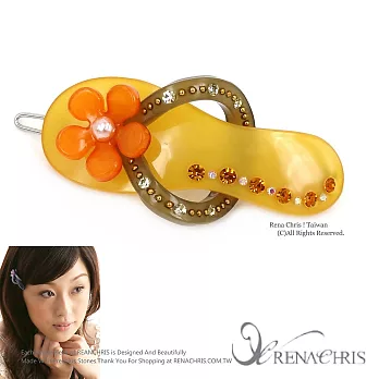 【Rena Chris】真珠花朵涼鞋˙水晶鑽髮扣夾(Yellow)