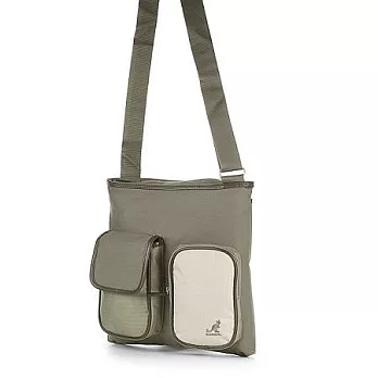 KANGOL 簡約生活多口袋直式側背包軍綠