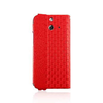 Lilycoco HTC One E8 格紋側入 可站立 側掀皮套紅色