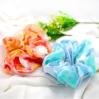 ECO安珂.清透藍天雲朵夕陽燒花 髮束/大腸圈(2色)橘紅