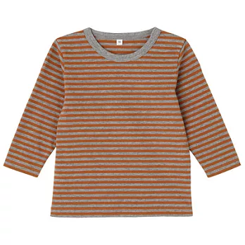 [MUJI 無印良品]幼兒有機棉混每日兒童服橫紋長袖T恤80橘橫紋