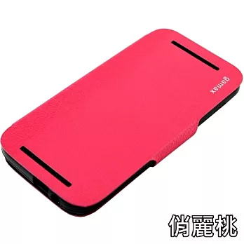 gamax HTC One (M8) 貂紋薄型 可立式側掀皮套俏麗桃
