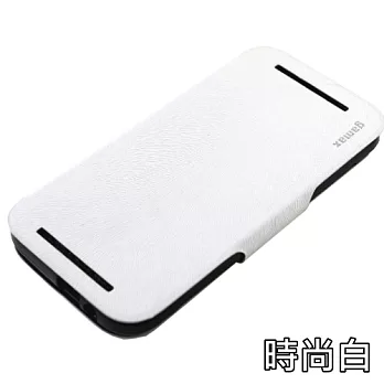 gamax HTC One (M8) 貂紋薄型 可立式側掀皮套時尚白