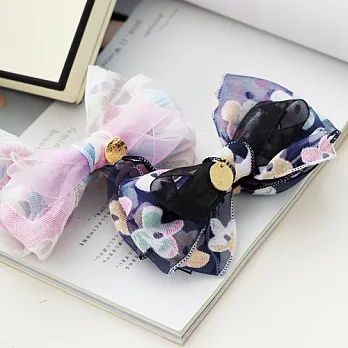 ECO安珂.甜美元素透膚印花墜圓牌 髮夾/香蕉夾粉色