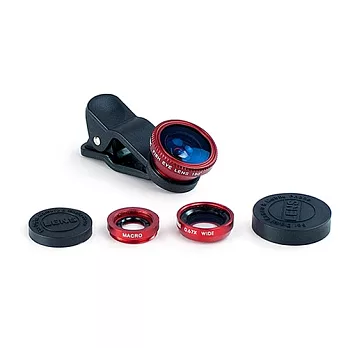 魚眼/廣角/微距 三合一通用型夾式鏡頭紅色