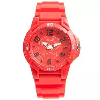 Dinal 星光美少女 亮麗炫彩立體浮雕腕錶 (紅色)