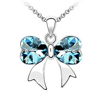 A+ accessories 蝴蝶結-奧地利水晶鎖骨短鍊 (海藍)