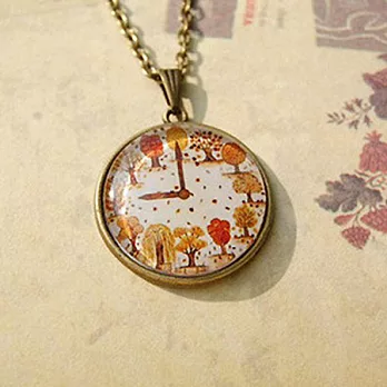 A+ accessories 童話之森-復古系森女zakka風手繪插畫長版鍊 (森林時鐘)