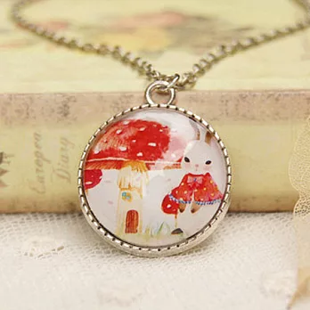 A+ accessories 童話之森-復古系森女zakka風手繪插畫長版鍊 (古銀小兔)