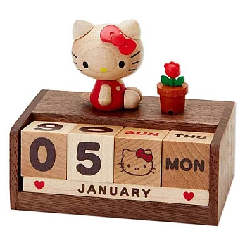 《Sanrio》HELLO KITTY 桌上型木製萬年曆DX
