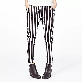 【CACO】直條紋鬆緊帶哈倫褲-女FREE黑